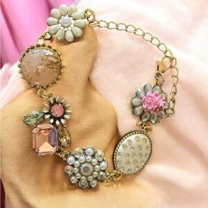Floral Charm Bracelet in Gold and Pink
